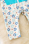 Blue Horse shoe printed baby bodysuit w/snapps & zipper. (WESTERN)  RPG51316 SOL