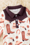 Brown and ivory boot printed baby bodysuit w/snapps. (WESTERN)  RPB50423 JEAN
