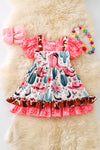 Wild west multi printed dress with bubble sleeve. DRG20010 SOL