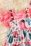 Wild west multi printed dress with bubble sleeve. DRG20010 SOL