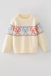Cream bow knit sweater. TPG60610 MON