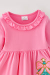 Pink tunic w/ floral christmas tree applique on the size and floral pants. OFG62374 AMY