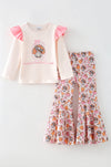 "Grateful thankful Blessed" Cream turkey printed top and multi printed bottoms. OFG63146 AMY