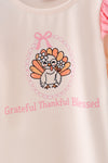 "Grateful thankful Blessed" Cream turkey printed top and multi printed bottoms. OFG63146 AMY