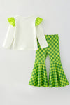 Christmas character long sleeve top and green checkered bell bottoms. OFG63148 AMY