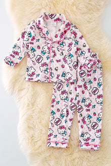  PJG40098 LOI: Kitty printed & polka dot pajamas set.