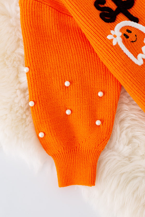 Spooky knit girls sweater with pearl beads. (Available in 3 colors!)
