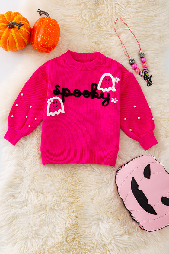 Spooky knit girls sweater with pearl beads. (Available in 3 colors!)