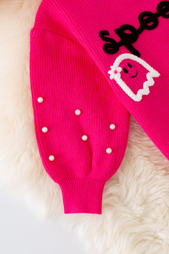 Spooky knit girls sweater with pearl beads. (Available in 3 colors!)