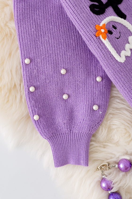 Spooky knit girls sweater with pearl beads. (Available in 3 colors!)