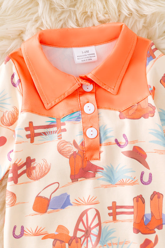 Ivory dessert printed boys baby bodysuit. RPG52261 AMY