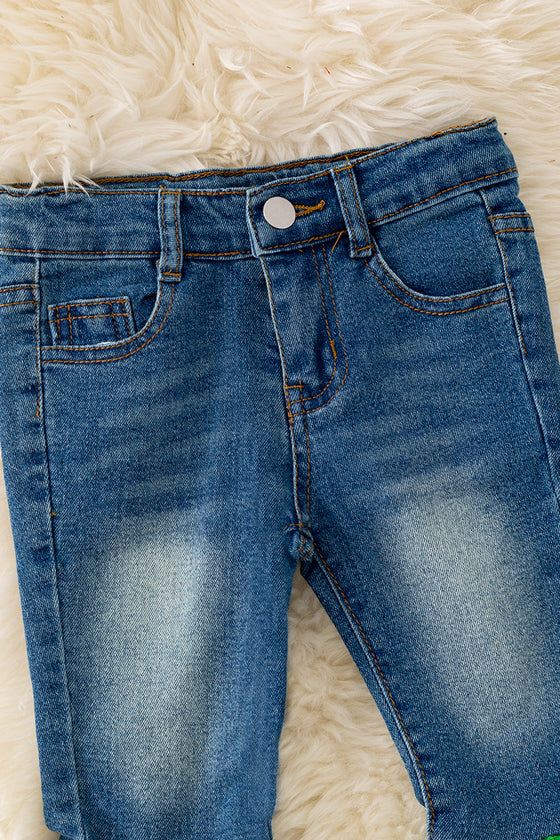 Dark blue denim pants with sequins flare. PNG50133001006  AMY