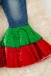 Dark blue denim pants with sequins flare. PNG50133001006  AMY