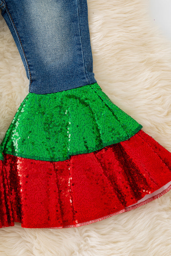Dark blue denim pants with sequins flare. PNG50133001006  AMY