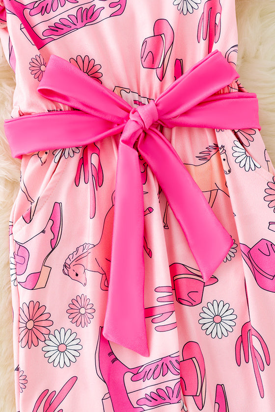 Cowgirl, horse printed double layer bell jumpsuit. PNG20005 AMY