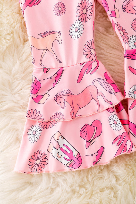 Cowgirl, horse printed double layer bell jumpsuit. PNG20005 AMY