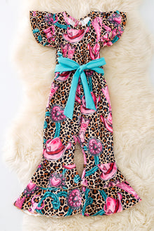 Cheeta printed double layer bell jumpsuit. PNG50425 SOL