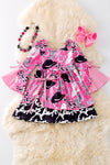 Cowgirls fuchsia printed dress with bell sleeves. DRG20009 Sol