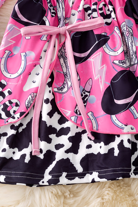 Cowgirls fuchsia printed dress with bell sleeves. DRG20009 Sol