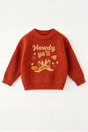 "Howdy Ya'll" Rust orange knit sweater. TPG60421 SOL