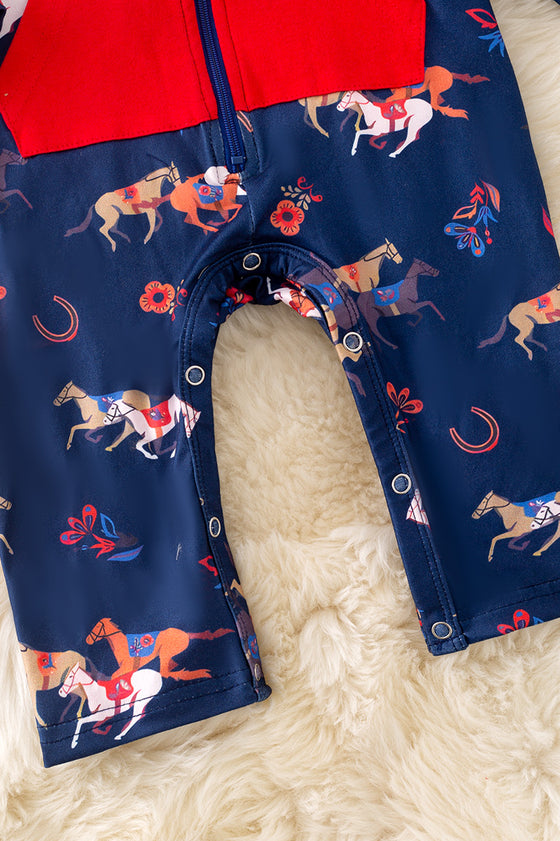 Girls-floral horse printed baby romper. RPB50322 jean