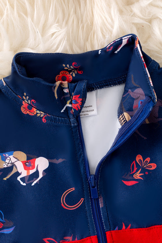 Girls-floral horse printed baby romper. RPB50322 jean