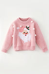 Pink  Pom pom & Santa applique pullover soft sweater. TPG60530 AMY
