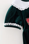 Green faux velvet plaid front bow dress. DRG63952 SOL