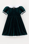 Green faux velvet plaid front bow dress. DRG63952 SOL