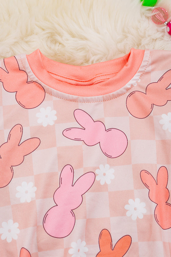 Checker & Easter bunny printed baby romper with fringe. RPB20144004 JEANN