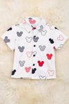 Character printed on white button up shirt with collar. TPB40072 Jeann