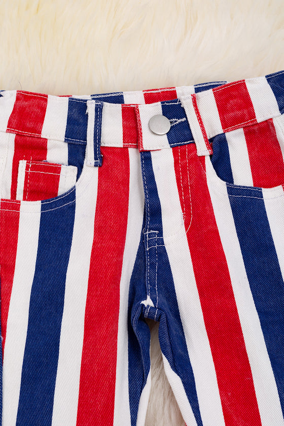 Navy blue, red & white stripe bootcut denim pants. PNG40002 SOL