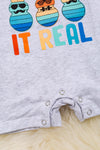 "Peepin It real" Gray peep printed romper with royal blue sleeves. RPB20144002 WENDY
