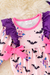 Halloween, bat printed bubble romper with snaps. RPG51301 SOL