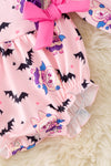 Halloween, bat printed bubble romper with snaps. RPG51301 SOL