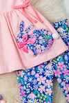 Coral Easter bunny applique tunic & floral bell bottoms.OFG60225 SOL