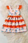 Dog printed character dress with ruffle trim. DRG60225 AMY