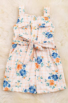  Peach square & floral printed romper. PNG25144002 AMY