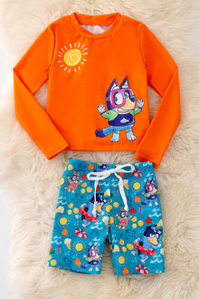  Blue* Orange and turquoise printed boys swim set. SWB40010 JEAN🏖️