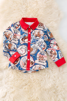  Boys western printed button up long sleeve shirt. TPB50545 AMY