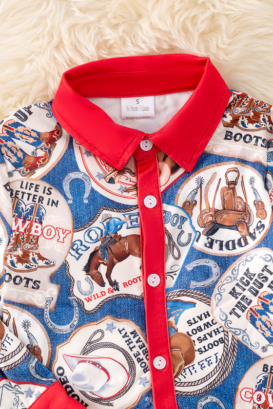 Boys western printed button up long sleeve shirt. TPB50545 AMY