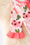 Western cactus printed on baby onesie with zipper and ruffle hem. RPG52266 AMY