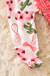 Western cactus printed on baby onesie with zipper and ruffle hem. RPG52266 AMY