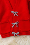 Red knit cardigan with front pockets. TPG60056 AMY