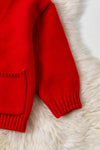 Red knit cardigan with front pockets. TPG60056 AMY