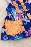Royal blue floral printed baby onesie/dress with snaps. RPG25204008 LOI