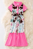 Cow printed and fuchsia trim girls jumpsuit. PNG50410 SOL