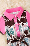 Cow printed and fuchsia trim girls jumpsuit. PNG50410 SOL