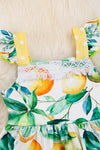 Lemon printed dress with lace detail & side pockets. DRG25154032 SOL