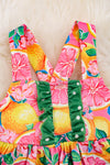 Pink grapefruit printed baby onesie/dress with snaps. RPG25204009 JEANN